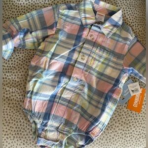 NWT Infant Pastel Spring Plaid Button down Onesie Size 9-12 months